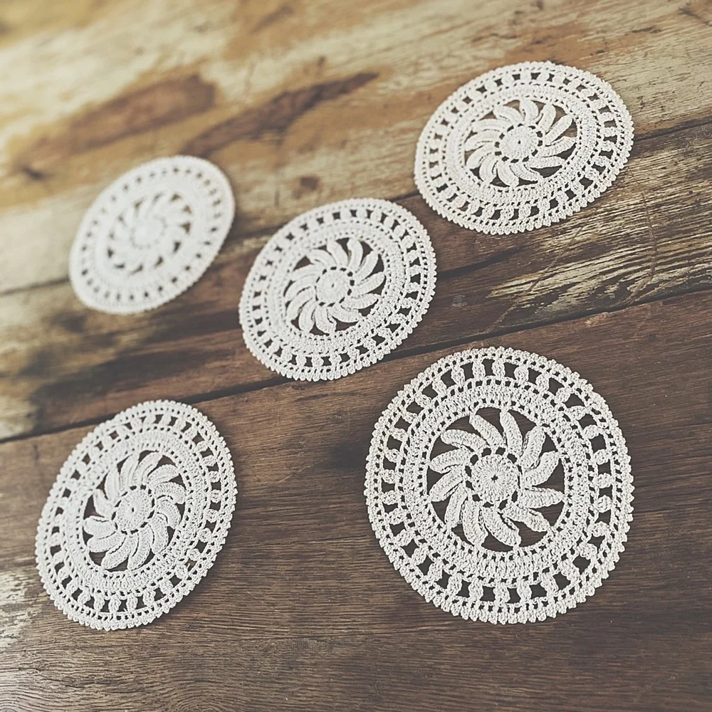 Set of 5 Vintage Hand Crocheted Coasters | Boho Ivory Table Decor